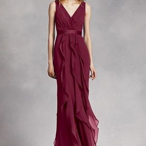Vera Wang v neck wrapped bodice dress with satin